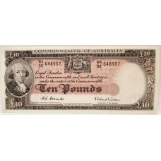 AUSTRALIA 1954 . TEN 10 POUNDS BANKNOTE . COOMBS / WILSON . FIRST PREFIX